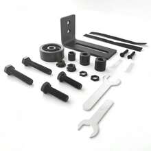 1 Set Adjustable Sliding Barn Door Floor Track - 1 Wall Mounted Roller - Scratch-Resistant Rollers, Flat Bottom, No Groove Barn Door Panels (Installation Tools Included) - Black - View 5