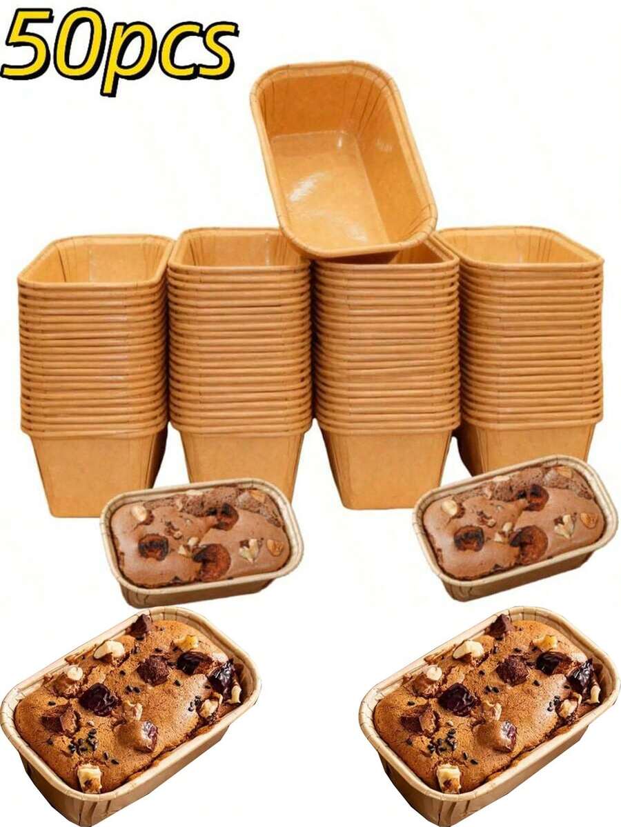 50pcs Non-Stick Baking Cups, Rectangular Mini Muffin Liners With Grooved Edges, Leak-Proof, Stackable For Baking Bread, Cupcakes, Desserts ( ), Baking Accessories