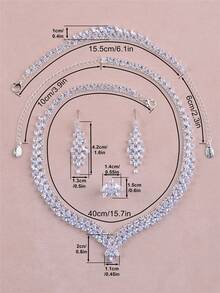 CORUIXI 1 件女士 V 形锆石项链套装，奢华时尚银饰 4 件配饰适合婚礼派对舞会礼物 - 銀色 - 查看 13