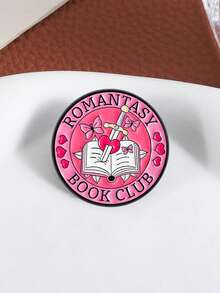 1pc "ROMANTASY BOOK CLUB" Zinc Alloy Enamel Book Sword Heart Butterfly Decor, Romantic Fantasy Book Lover Badge, Women Design, Reading Club Anime Convention Reading Theme Accessory - Multicolor - View 4