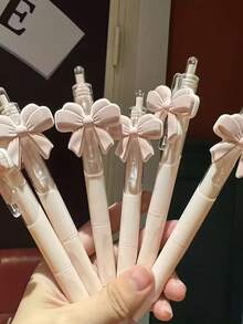 6pcs Valentine's Day Bow-Knot Ballpoint Pens, Cute Pink Bowknot Design Push-Button Pens, Party Favors & Gifts - Multicolor - View 6