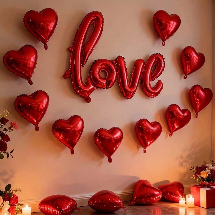 Bộ 1 bóng bay trang trí ngày Valentine, bóng bay hình trái tim bằng giấy bạc, bóng bay hình trái tim chữ "I LOVE YOU", bóng bay trang trí ngày Valentine, bóng bay chữ LOVE, trang trí đám cưới, trang trí tiệc, bóng bay kỷ niệm, trang trí tiệc cầu hôn "I Love You", thích hợp cho đám cưới, ngày Valentine, kỷ niệm và các bữa tiệc, có thể dùng làm đạo cụ chụp ảnh lãng mạn để tạo không khí quyến rũ. - Nhiều màu - Xem 1