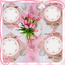 10/20/80 pièces Fournitures de fête avec nœud rose, Décorations de fête avec nœud rose, Assiettes de fête élégantes, Assiettes de dîner d'anniversaire avec nœud, Décoration avec nœud ondulé, Vaisselle jetable pour enterrement de vie de jeune fille, Décorations pour shower de mariage, Anniversaire, Mariage, Décoration pour thé, Comprend des assiettes en papier de 7/9 pouces, Serviettes avec nœud ondulé, Gobelets en papier, Pour 20 personnes
