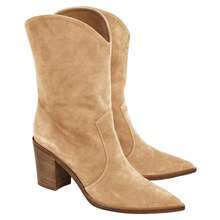 Womens Cowboy Mid Calf Boots Chunky Block Heel Pointed Toe Suede Western Cowgirl Boots - Màu Khaki - Xem 3