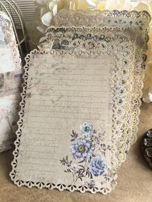 10pcs/Pack Vintage Plant & Flower Pattern Decorative Stationery Paper With Hollow Border Background