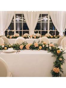 5.58FT Flower Garland, Realistic Artificial Rose Vine Flowers With Green Leaves Hanging For Indoor Outdoor Wall Home Room Garden Wedding Summer Porch Terrace Balcony Decor - Champagne - View 2