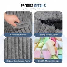 Silln Puff de 1, 2: Puff de 1, 2 Relleno de Espuma Viscoelstica, Sof Y Suave con Funda de Felpa con Cordn Holands, Gris - Gris + 4 pies - Ver 8