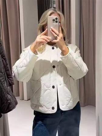 Abrigo holgado de manga larga con botones para mujer, chaqueta de algodón de moda para otoño e invierno con cuello redondo, prenda exterior de estilo urbano para mujer