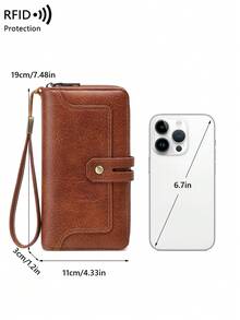 CHARM INFINITE RFID 防盗复古风女士多功能大容量卡包，可装信用卡/身份证/硬币/现金/收据，女士拉链按扣拼接手拿包，生日/周年纪念礼物，奶牛纹钱包，女士长款钱包，带腕带 - 彩色 - 查看 7