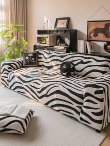 1 pezzo Copri divano in morbido peluche a motivo zebrato, coperta tutto in uno per divano, copri polvere, protettore per divano, antiscivolo, anti graffio, adatto per tutte le stagioni - Bianco - Visualizzare 1