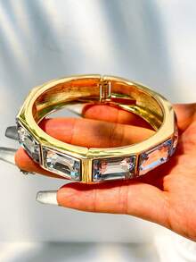 1pc Multi-Element Punk Silver Geometric Beaded Bracelet, With Elastic Stretch Design Street Hip-Hop Fashion Bangle, Women Jewelry Gift - Multicolor a - View 7