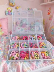 12-Compartment Transparent Plastic Storage Box With Cover, Girls Hair Accessories Organizer, Hair Clips And Elastic Bands Holder, Jewelry And Small Decorations Container - Multicolor - View 4