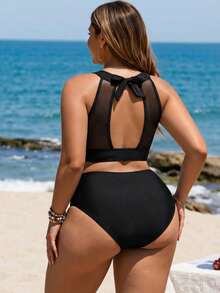 Swim Lushoire 大码夏季海滩纯色上衣和比基尼套装下装两件套比基尼套装