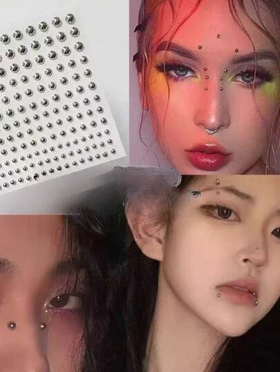 1pc Self-Adhesive Fake Lip/Eyebrow/Nose/Ear Stud Sticker, Personalized No-Piercing Eye Makeup Decor, Suitable For Music Festival, Y2K, KPOP, Face Gems, Carnival, Face Jewels, Decorative Stickers