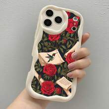 1PC Phone Case ,  Red Roses Bird Book Pattern , Stylish Phone Case, Phone Decoration, All-around Lens Protection, Creative Small Gift, Funny Gift for Boys and Girls - Blanco - Ver 4