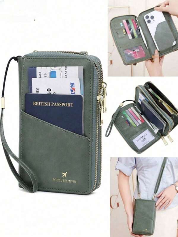 Fashionable Dual-Zipper Large Capacity RFID Blocking Passport Holder Credit Card Holder For Men And Woman With Wrist Strap And Adjustable Shoulder Strap Multifunction Travel Wallet Phone Wallet Passport Case For Credit Card/ ID Card/ Tickets/ Cash/Passport,Portable Creative Airplane Passport Bag Birthday Gifts,Gifts,Anniversary,Gifts For Boyfriend/Father,Travel Accessories, Travel Essentials