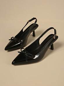 Modische Damen Spitze Zehen Kitten Heel Slingback Sandalen, elegante Damen High Heels für Hochzeit, Party, Bankett, sexy burgunderrote Spitze Zehen Schleife Dekor Stiletto Heel High Heels