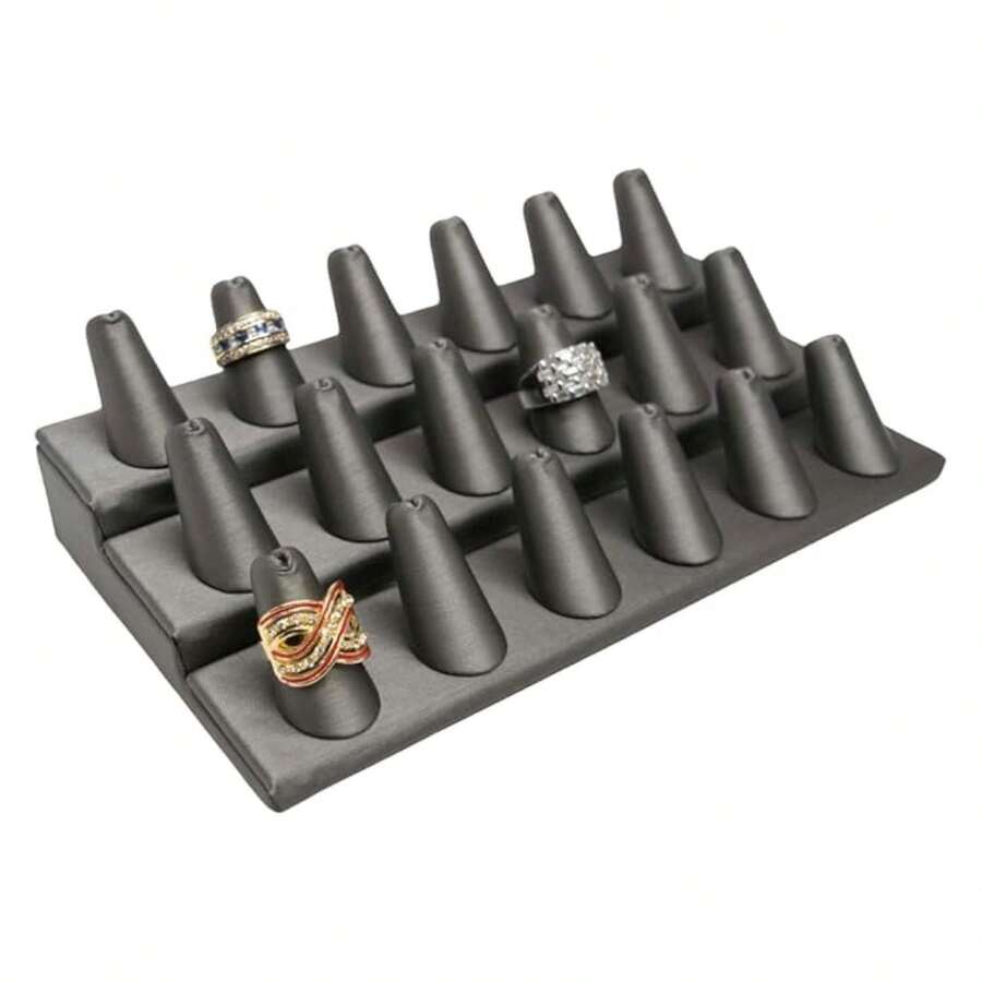 Box Silver Leatherette Jewelry 18 Rings Finger Display8.25x4.75x2.5 Inches With Square Base - Ring Holder Organizerfor Selling Or Personal Use - Display Stands For Rings - Multicolor 783 - View 1