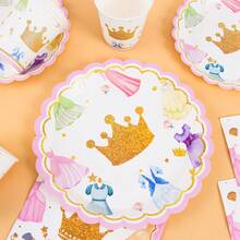 1 Set Princess Themed Disposable Tableware Including Plates, Napkins, Cups, Tablecloth And Hanging Flag, Suitable For 10 Guests, Ideal For Birthday, Wedding, Party, Family Picnic - Multicolor - View 6