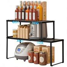 Especieros Para Cocina Retractil 2 Piezas Repisas Para Cocina Estante Para Cocina Material De Acero Al Carbono Apilable Y Varios Estilos De Montaje Para Cocinas Armarios Oficinas Baños - como en la foto - Ver 1