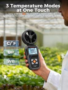 AEM01 Digital Handheld Anemometer, Measures Wind Speed, Temperature And Wind Chill Index, Records Max/Min Values
