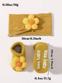 1 Set Baby Headband & Socks, 3D Five-Petal Flower Design, Solid Color, Stretchy Soft Comfortable Cute Infant Accessories - 彩色 - 查看 6