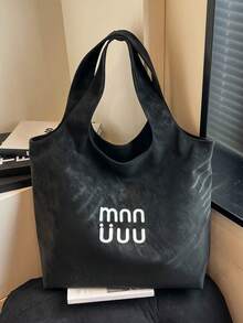 1pc Large Capacity Letter Print PU Tote Bag, Fashionable Women's Shoulder Bag Suitable For Work Commute, School, Shopping, Travel, Autumn/Winter - Multicolor - View 7