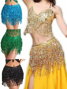 Sequin Fringe Skirt Women Sexy Belly Skirts Adjustable Waist Straps Hip Scarf Wrap Skirt Carnival Rave Dance Performance Costume Halloween - Multicolor - View 3