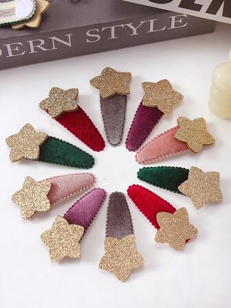 5 ชิ้น/เซ็ต กิ๊บติดผมรูปดาวกลิตเตอร์สีสันสดใสสำหรับเด็กผู้หญิง, กิ๊บติดผมหน้าม้าแฟชั่น, เครื่องประดับผมสำหรับเด็กสำหรับใช้ในชีวิตประจำวันแบบลำลอง, ฤดูใบไม้ร่วง/ฤดูหนาว