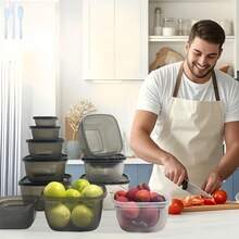 6件套时尚厨房储物食品容器套装 - 可堆叠塑料午餐/零食盒 | 防漏加厚密封，微波炉适用，专为忙碌女性设计 | 适用于办公室、学校、野餐的厨房配件