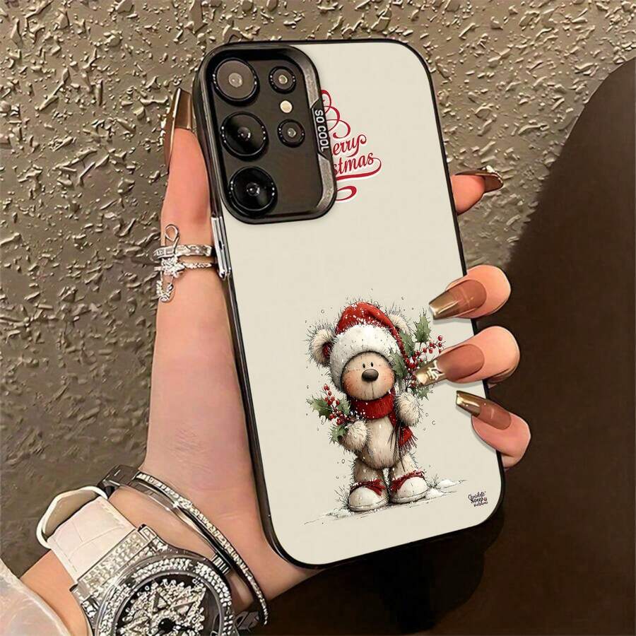 Estuche para teléfono con patrón de oso navideño Compatible con estuches para teléfonos 17 16 Pro Max 15 Pro Max 13 y 12 Hecho de material TPU a prueba de caídas, resistente al desgaste y cómodo de sostener Un gran regalo para familiares, amigos, seres queridos, novios / novias y para Navidad - Negro - Ver 1