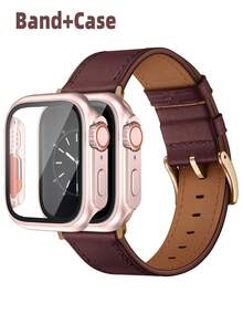 Huastonband 相容錶帶與保護殼 38mm 40mm 42mm 44mm 45mm 49mm 46mm 41mm，PC 硬質材料搭配強化玻璃螢幕保護殼，相容 S11/S10/S9/S8/S7/S6/S5/S4 Ultra 3/2/1 系列智慧手錶配件，復古風格男士手腕帶，夏季女士配件，適合海灘派對活動舞會假期禮物畢業季返校季 - 酒紅色 - 查看 2