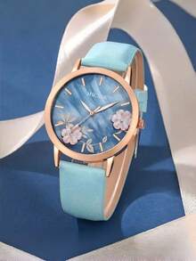 MSCXDK 3件套女士时尚简约罗马数字石英表套装，包括手表、时尚眼镜和钱包（不含礼盒） - 玫瑰金 - 查看 2