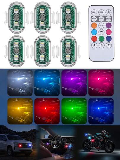 2/6個 リモコン式 LED 点滅ライト、車、バイク、キャンプに適用 - USB充電式、衝突防止 安全ライト、長持ちバッテリー、全ての車両に適合、バイクの安全アクセサリー、車両の安全性向上、ファッショナブルな照明デザイン、耐久性のある光源、55mAhバッテリー容量