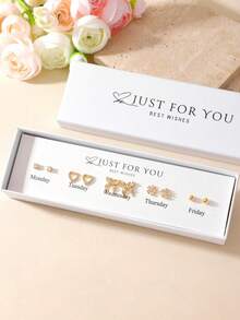 GEREIT 5对时尚四叶草、蝴蝶结、心形耳钉套装，适合女性日常佩戴 - 彩色 - 查看 15