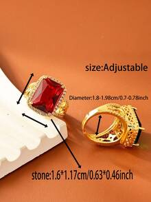 Anel de luxo vintage em cobre banhado a ouro 18K com zircônias sintéticas exageradas nas cores vermelha, esmeralda, preta e turquesa, cravação quadrada estilo princesa, aliança de casamento feminina, joia para o Dia dos Namorados, para uso diário em todas as estações.