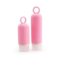 Botella dispensadora de viaje de silicona, set de botellas de almacenamiento cosmético portátil para viajes de negocios, botella dispensadora de anillo de silicona - 90 ml Rosa - Ver 2