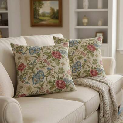 1pc Bohemian Vintage Floral Decorative Throw Pillow Cover, 18" X 18" Single-Sided Botanical Flower Print, Medieval Boho Style, Suitable For Farmhouse Decor, Indoor, Sofa, Cover Only (No Insert)