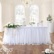 Tulle Wedding Table Drapes, Dessert Table Covers, Guestbook Table Drapes, Wedding Tablecloths, Snow Tulle Tablecloths, Birthday Cake Table Drapes,Please Carefully Read The Product Description! The Pictures Shown Are A Combination Of Multiple Items, Not A Single Item. - trắng - Xem 5