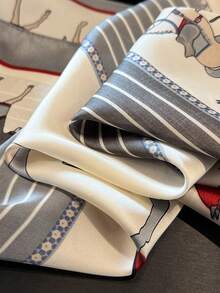 1 pieza Pañuelo cuadrado de 70cm con estampado de caballo, accesorio unisex casual y urbano, bandana, diadema, braga para el cuello, protección solar para exteriores - Gris Claro - Ver 3