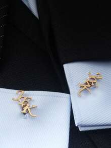 Customized Initial Cufflinks, Premium Cufflinks, Groom Jewelry, Wedding Gift, Perfect Boyfriend Gift, Valentine's Day Gift, Birthday Gift, Christmas Gift, Halloween Gift, New Year Gift - Gold-style 1 - View 9