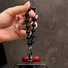 红色爱心串珠手机腕带 - 耐用ABS树脂DIY工艺配件，带金属扣，时尚实用，可保护手机，手机腕带，手机配件，爱心吊坠，金属扣连接，兼容安卓及大多数智能手机，送给母亲、家人、朋友、孩子、生日、节日的礼物 - 大紅愛心 - 查看 6