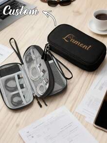 1pc Customized Travel Cable Organizer Bag, Personalized Cable And Charger Storage Pouch, Customized Electronics Travel Organizer, Tech Organizer Bag, Tech Accessories Pouch, Travel Cable Organizer, Cable Management, Electronics Storage Case - Multicolor - View 3