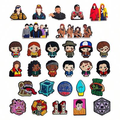 29 piezas Conjunto de decoración de zapatos de la serie "Los amigos no mienten", de material PVC, adecuado para decorar bolsas de playa, accesorios de zapatos, regalos de cumpleaños, Navidad, San Valentín y fiestas de Halloween