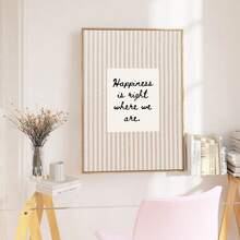 1pc Framed/Unframed Happiness Is Right Where We Are Canvas Poster Beige Stripes Family Quote Positive Wall Art Print Minimalist Cozy Decor Funky Painting For Dorm,Living Room,Bedroom,Modern Home Decoration - Multicolor - View 1
