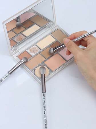 6 st/set med sminkborstar för alla behov, inklusive ögonskuggsborste, rougeborste, puderborste, stark pigmentupptagning, inget puderspill, med glitterpåse