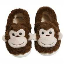 Monkey Animal Slippers For Women Cute Pl 11ush Home Warm Winter Indoor Shoes,9.5-10Women/8-8.5Men,DarkBrown - 深棕色 - 查看 1