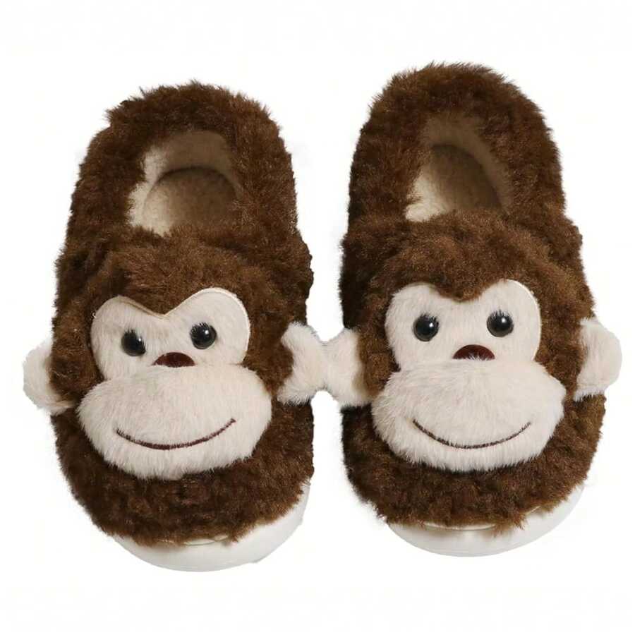 Monkey Animal Slippers For Women Cute Pl 11ush Home Warm Winter Indoor Shoes,9.5-10Women/8-8.5Men,DarkBrown - 深棕色 - 查看 1