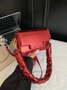 CONTAINEVERY 新款糖果色漆面女士小方包，手工编织手柄时尚单肩包，适合年轻女孩，可用于购物、约会、晚宴、日常搭配、通勤等多种场合，是一款多功能斜挎包。 - 紅色 - 查看 3