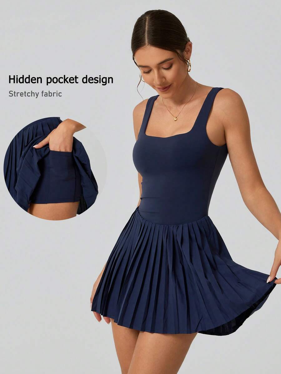 NcmRyu 1 Bộ váy thể thao nữ thời trang không đường may, có túi, thích hợp cho hoạt động ngoài trời như đi bộ đường dài, chạy bộ, tập thể dục, tennis, pickleball, golf. - Xem 1
